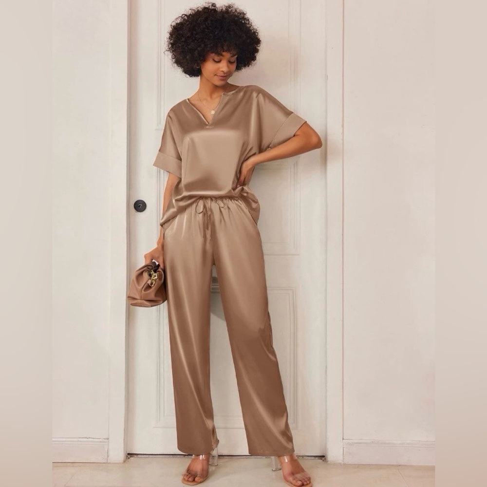 NWT| Champagne Satin Pajama Set - Picture 3 of 9